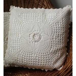 Vintage Handmade Crochet Lace Pillow Case Throw Cushion Cottagecore - 1